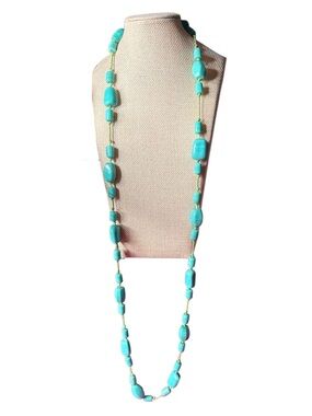 Glass Turquoise Bead Long Necklace - Women Jewelry